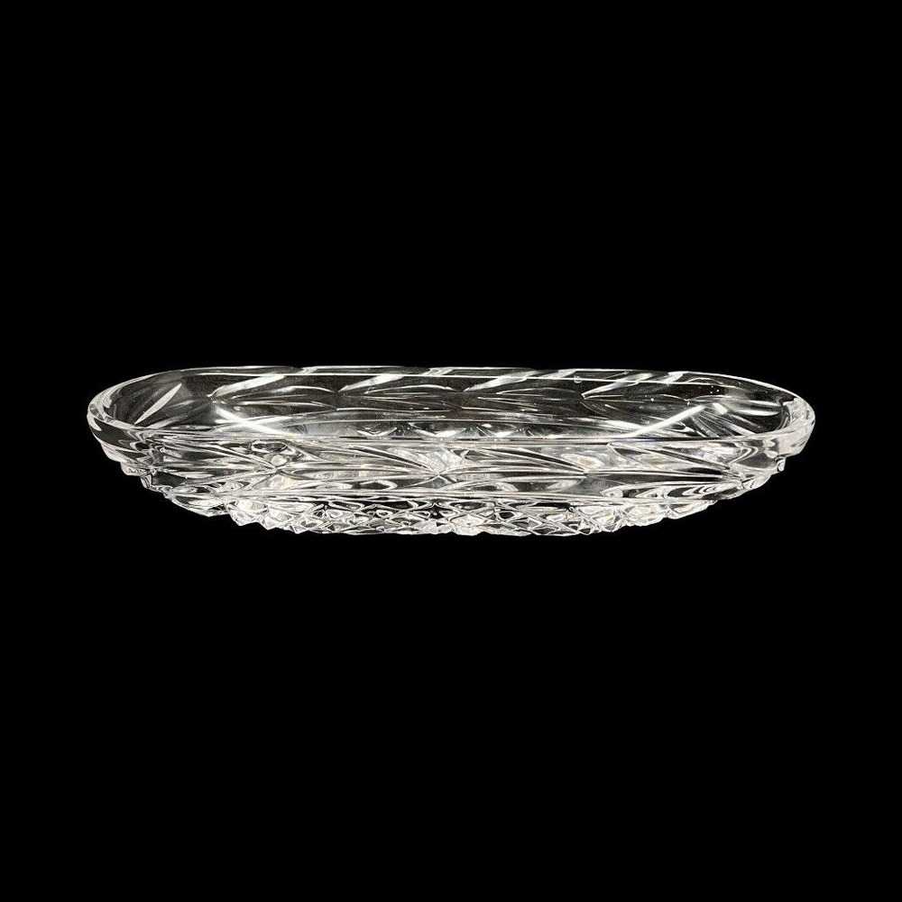Vintage Galway Irish Crystal 7.5" Leah Pattern Oval Oblong Cracker‎ Dish or Tray